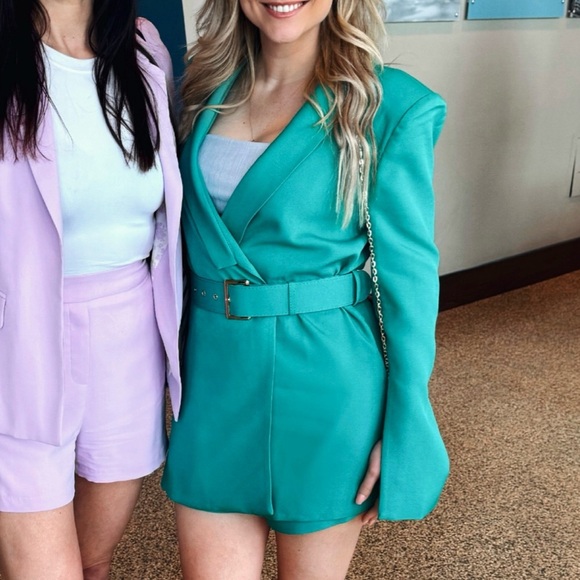 Teal Blue Blazer Dress - Picture 3 of 9